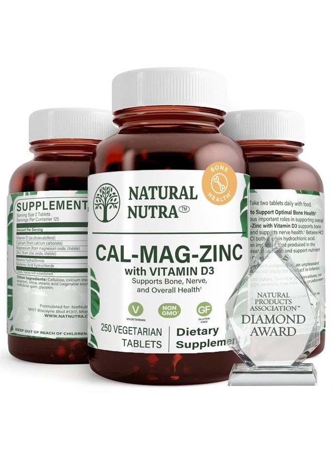 Natural Nutra Calcium Magnesium Zinc Supplement with Vitamin D3 for Bone Strength, Health and Healing, Gluten Free and Sugar Free, Essential Mineral Complex 250 Count (Pack of 2) - Image 1