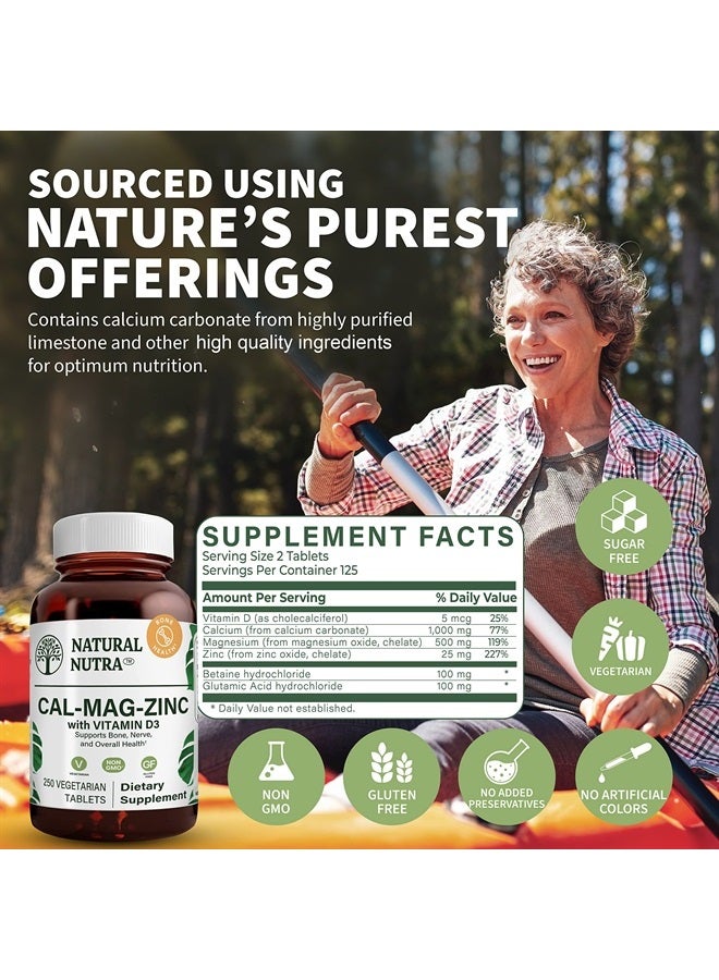 Natural Nutra Calcium Magnesium Zinc Supplement with Vitamin D3 for Bone Strength, Health and Healing, Gluten Free and Sugar Free, Essential Mineral Complex 250 Count (Pack of 2) - Image 4