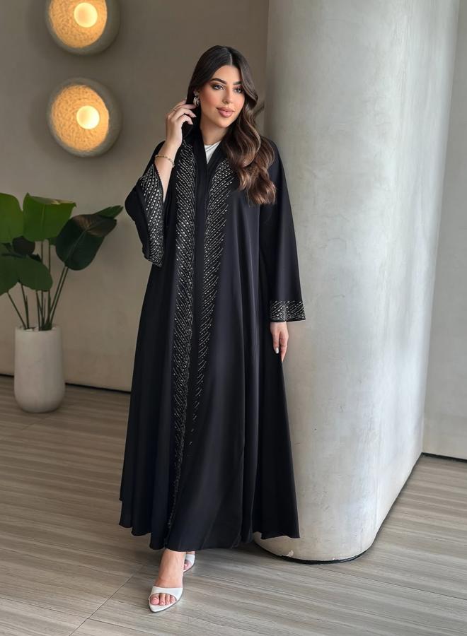 تايك تو عباية مزينة - أسود - Image 1
