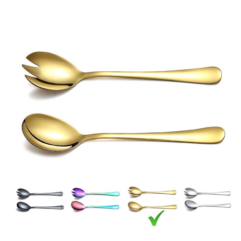 Berglander Gold Salad Server Set Berglander Stainless Steel Salad Serving Set With Titanium Gold Plating Salad Servers Salad Spoon Salad Fork Pack of 2 Shiny Gold