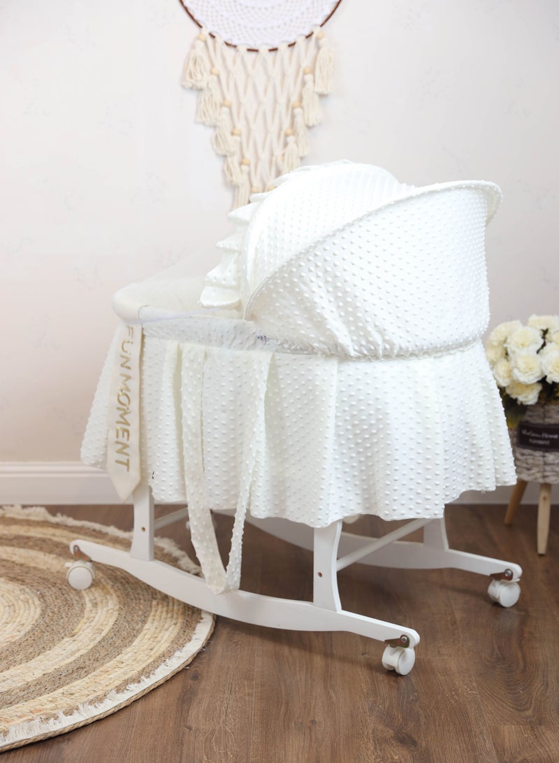 FUN MOMENT Baby cradle Moses basket for children with mosquito net with white holder with wheels - Image 2