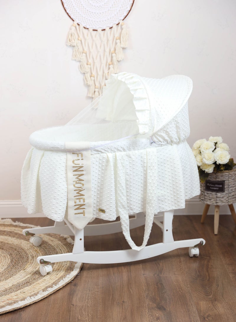 FUN MOMENT Baby cradle Moses basket for children with mosquito net with white holder with wheels - Image 1