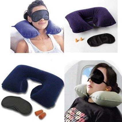 MSS Store 3 in 1 Travel Set Inflatable Air Neck Pillow Eye Mask and Ear Plugs Airline Travel Kit Multi Color Pack of 1 T Set 1 - Image 2