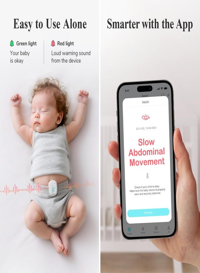 Sense-U Smart Baby Monitor Pro with Arousal Vibration, Audible and App Alerts: Tracks Abdominal Movement, Rollover, Feeling Temperature, Portable & Wearable Smart Sleep Monitor, Green - Image 4