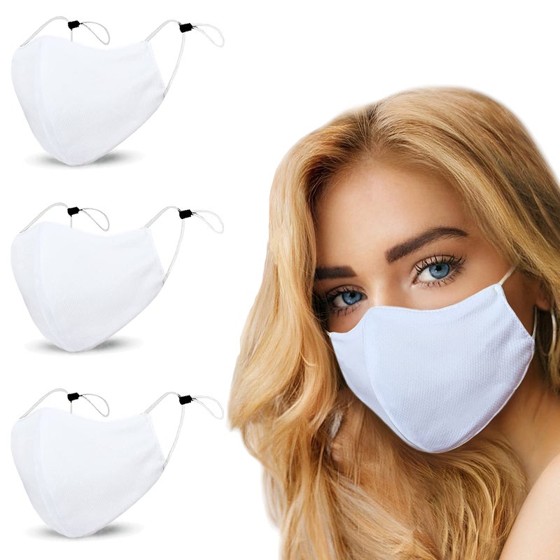 Arcarius Breathable Sports Face Mask â€“ Lightweight Moisture Wicking Gym & Travel Essential â€“ Adjustable Reusable Adaptive Fit (White, 3-Pack) - Image 1