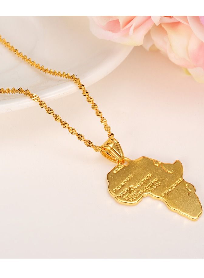 Africa Map Pendant and Letter Carved Design Map of Africa Shaped 18k Gold Plated Necklace, African gift for her, UNISEX African Pendant Gift - Image 2