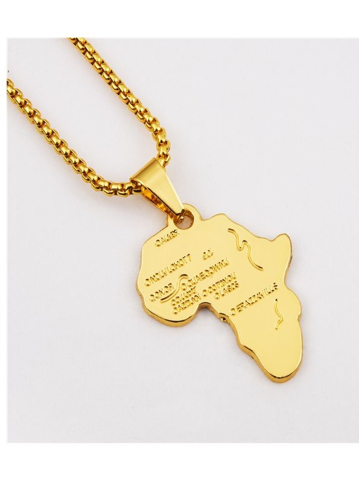 Africa Map Pendant and Letter Carved Design Map of Africa Shaped 18k Gold Plated Necklace, African gift for her, UNISEX African Pendant Gift - Image 3