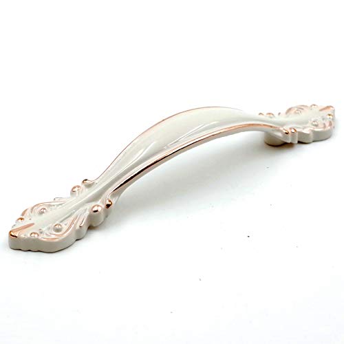 Jetland Cabinet Hardware Handle Pull - 5-Pack, Ivory White with Gold Edge, 2-1/2" (64mm) Hole Centers, PW8803W64 - Image 1