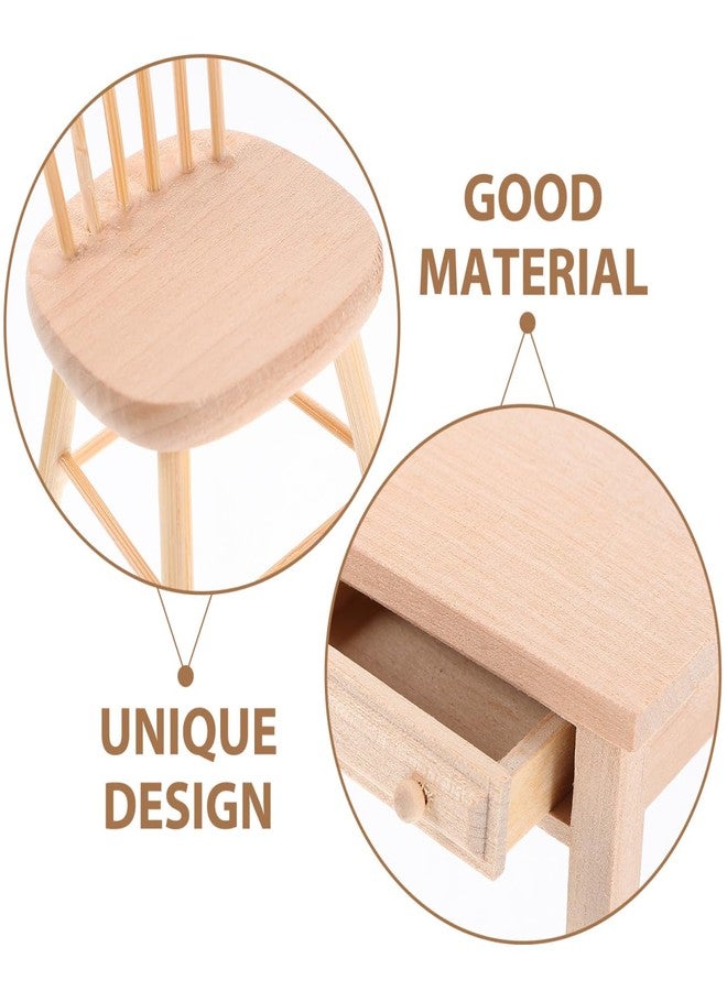 JOINPAYA Wooden Mini Dollhouse Furniture: 1:12 Dolls Table & Chair Furniture Set Desk Chair with Drawer for Photo Props Mini House Living Room Accessories - Image 4