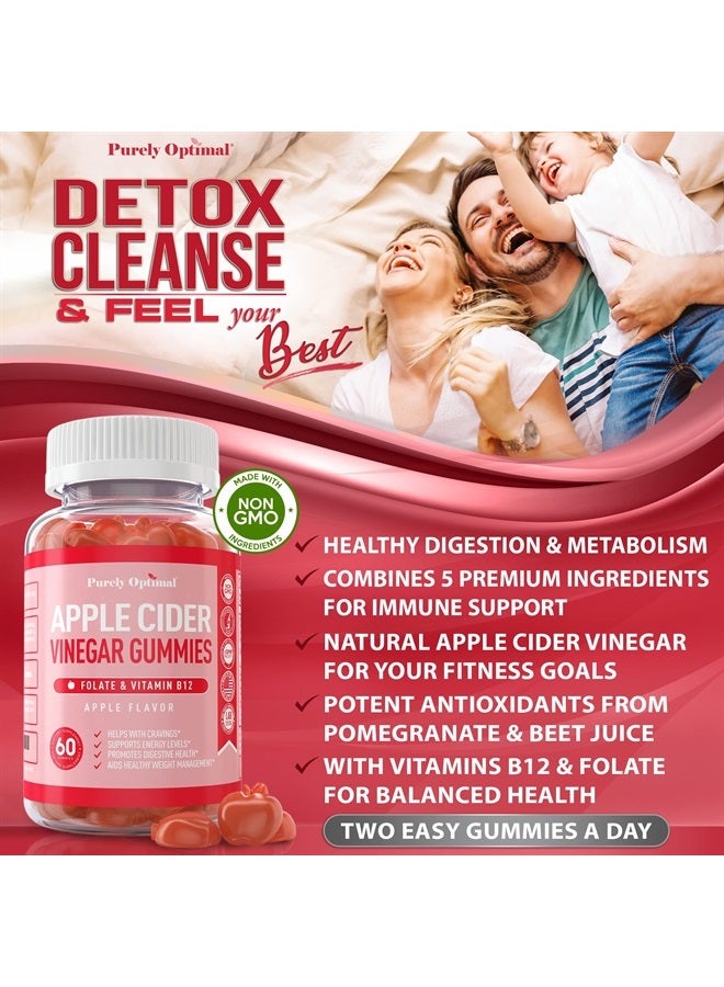 Purely Optimal Premium Apple Cider Vinegar Gummies - Supplement for Detox, Cleanse, Weight Loss & Immune Support - ACV Gummy Vitamins with Vitamin B12, Folate, Beet Juice, Pomegranate Juice - 60 Gluten-Free Gummies - Image 4