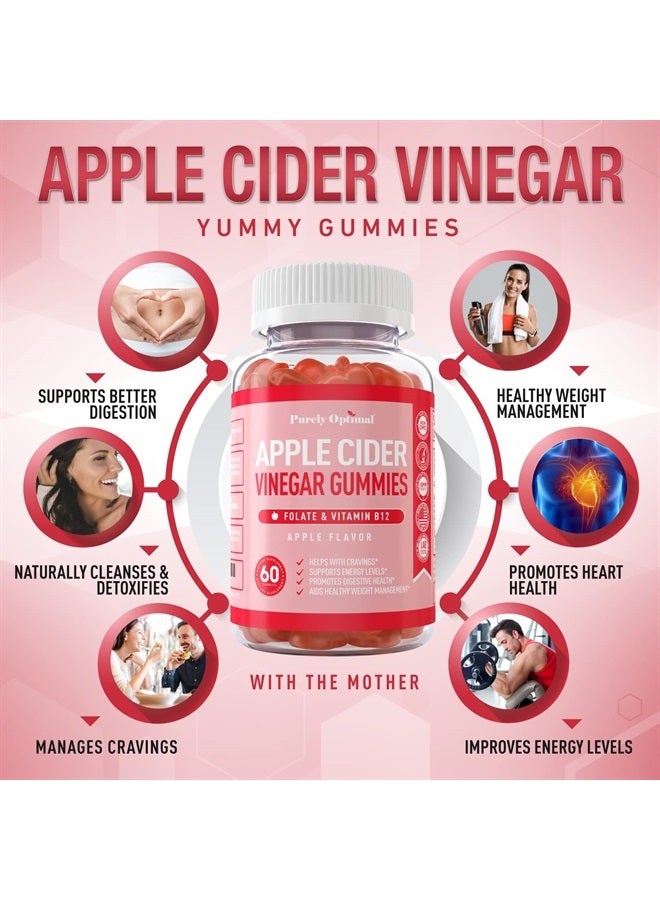 Purely Optimal Premium Apple Cider Vinegar Gummies - Supplement for Detox, Cleanse, Weight Loss & Immune Support - ACV Gummy Vitamins with Vitamin B12, Folate, Beet Juice, Pomegranate Juice - 60 Gluten-Free Gummies - Image 3