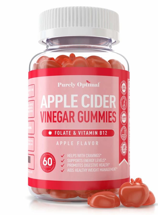 Purely Optimal Premium Apple Cider Vinegar Gummies - Supplement for Detox, Cleanse, Weight Loss & Immune Support - ACV Gummy Vitamins with Vitamin B12, Folate, Beet Juice, Pomegranate Juice - 60 Gluten-Free Gummies - Image 1