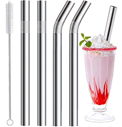 Vinaco Stainless Steel Smoothie Straws 04 Extra Wide Reusable Metal Drinking Straws for Milkshake Smoothie Beverage Set of 4 with 1 Cleaning Brush