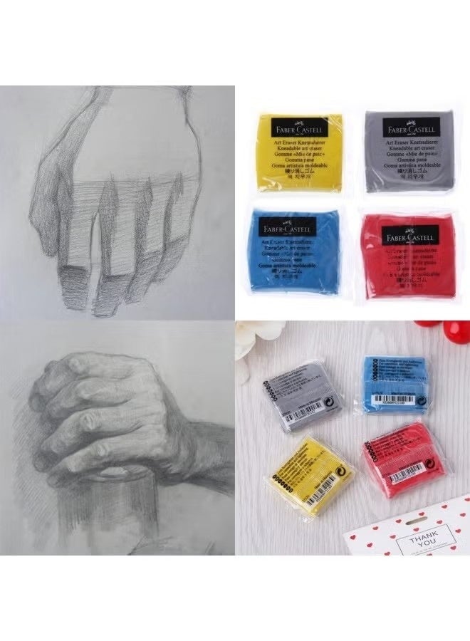 JIMATOR Faber-Castell knead Erasers - Drawing Art kneaded Erasers, Large size - 4 Pcs (Assorted Colors - Image 4
