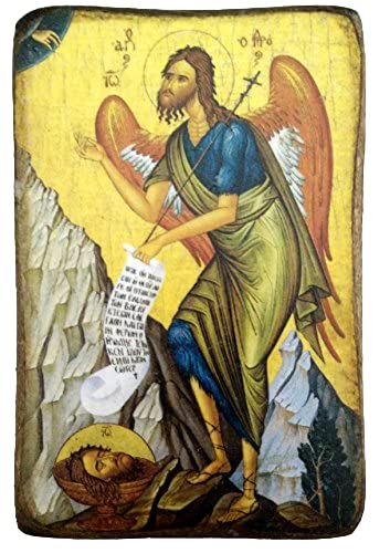 Iconsgr Wooden Greek Christian Orthodox Wood Icon of Saint John The Baptist / A0 - Image 1