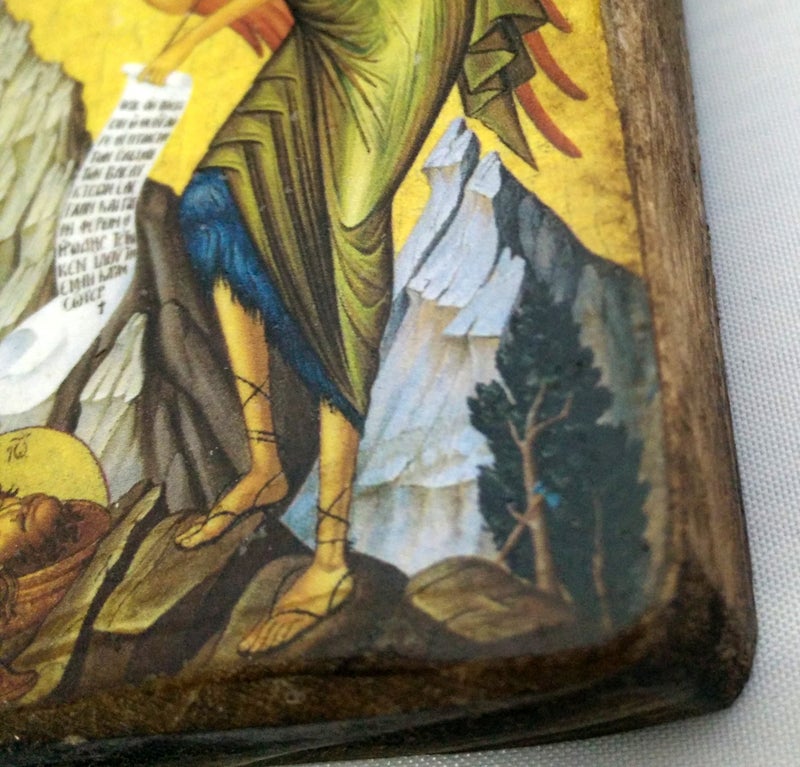 Iconsgr Wooden Greek Christian Orthodox Wood Icon of Saint John The Baptist / A0 - Image 3