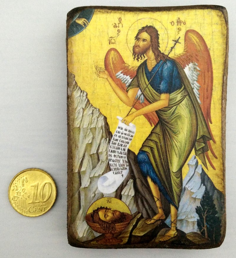 Iconsgr Wooden Greek Christian Orthodox Wood Icon of Saint John The Baptist / A0 - Image 2