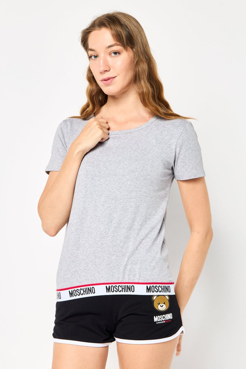 MOSCHINO Women Round Neck Brand Logo Short Sleeves Sleepwear T-shirt, Grey - Image 1