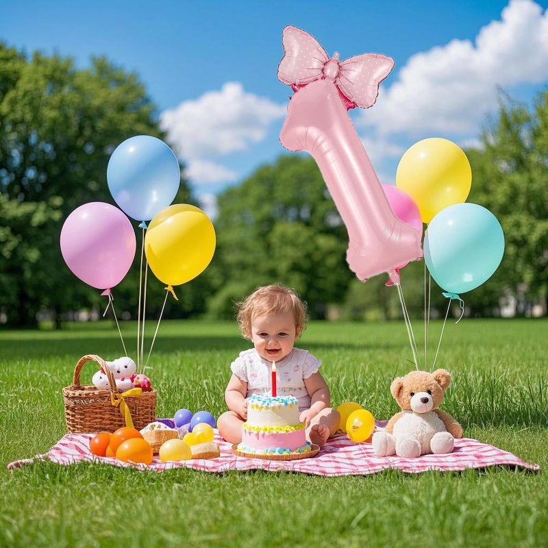 Eoopoon 40in Number 1 Balloon with Bow, Pink Large Happy Birthday Balloon for Girls 1st Birthday Party, Perfect for birthday Decorations Party Supplies (Number 1) - Image 3