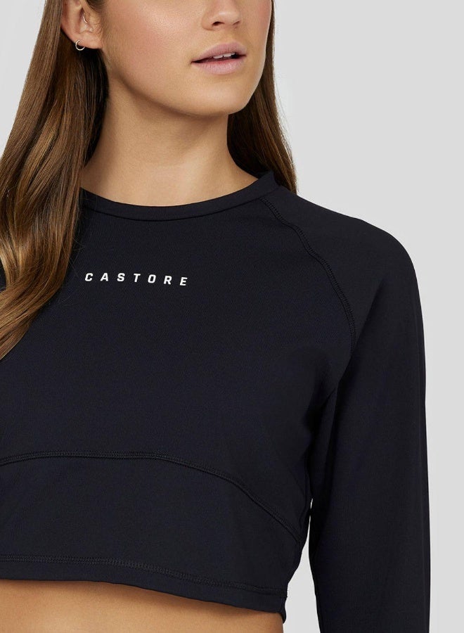 كاستور بلوزة تدريب نسائية سوداء طويلة الأكمام من الكربون - Image 3