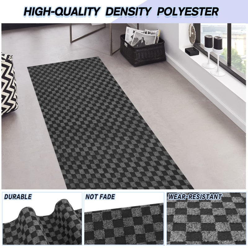 Weidear Custom Size Backed Non-Slip Area Rugs Runner, Easy Clean, Waterproof Runner Rugs for Hallway Entryway, Kitchen, Laundry, 2FT x 6FT, Gray Checkered - Image 2