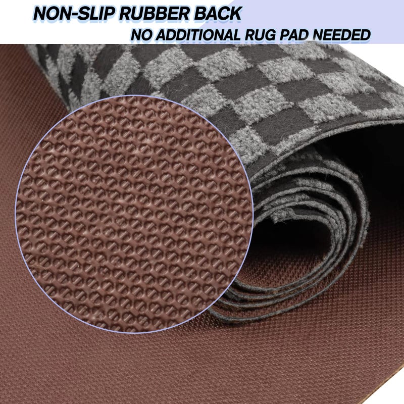 Weidear Custom Size Backed Non-Slip Area Rugs Runner, Easy Clean, Waterproof Runner Rugs for Hallway Entryway, Kitchen, Laundry, 2FT x 6FT, Gray Checkered - Image 4