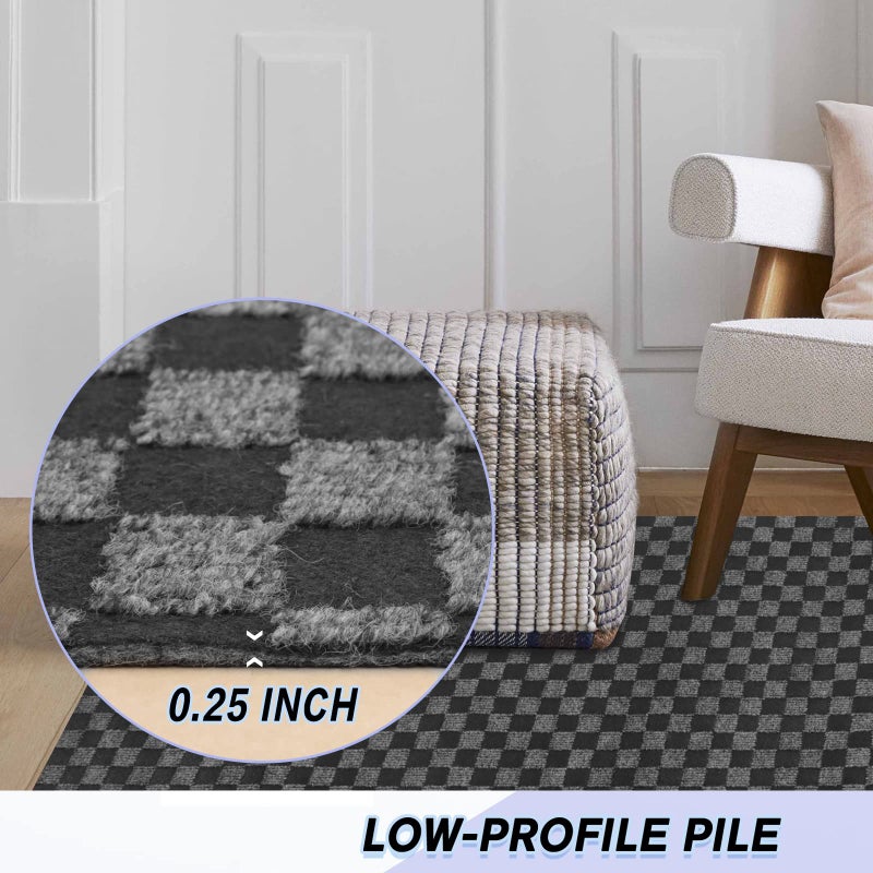 Weidear Custom Size Backed Non-Slip Area Rugs Runner, Easy Clean, Waterproof Runner Rugs for Hallway Entryway, Kitchen, Laundry, 2FT x 6FT, Gray Checkered - Image 3