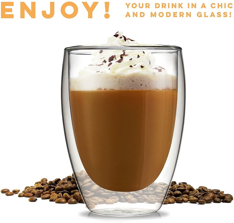 KHOLAD Double Wall Thermal Insulated Glass Coffee Mugs Set of 1 Clear Drinking Glasses Tea Cups for Latte Cappuccino Juice Hot Cold Beverages 350ml - Image 2