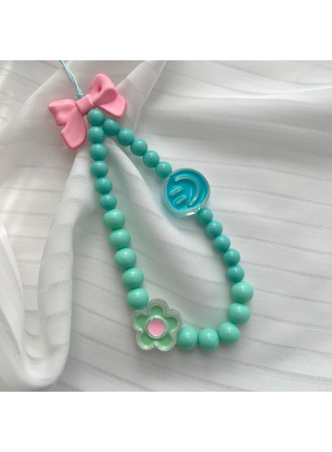 NIBEMINENT Beaded Phone Lanyard, Anti Lost Removable Wrist Strap, Colored Bowknot Bracelet Pendant, Phone Keychain Lanyard,Green - Image 1
