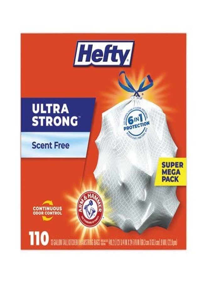 Hefty ultra strong tall kitchen and trash bags, 13 gal, 0.9 mil, 23.75" x 24.88", white, 110 bags/box, 3 boxes/carton