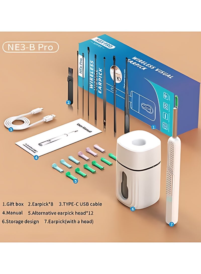 الآلة الصغيرة مجموعة تنظيف شمع الأذن، مزودة بكاميرا عالية الدقة 1080 وواي فاي، تحتوي على 12 أداة تنظيف و6 ملاعق للأذن مع حقيبة تخزين (أبيض) - Image 5