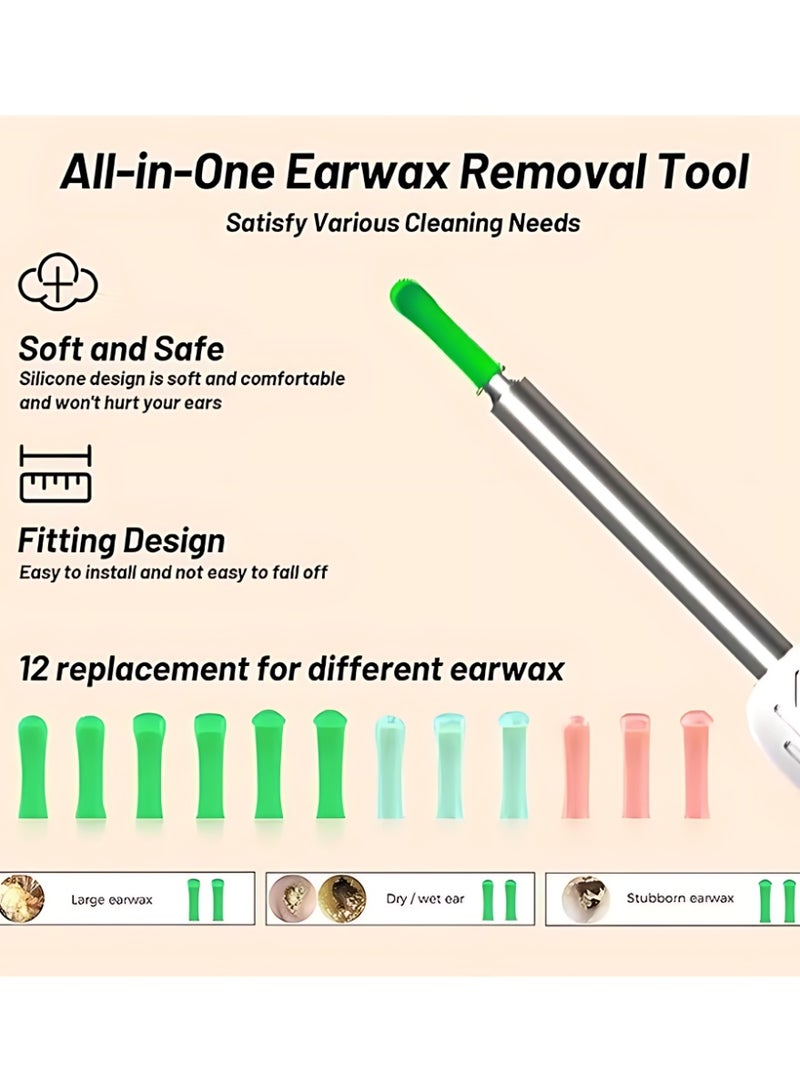 الآلة الصغيرة مجموعة تنظيف شمع الأذن، مزودة بكاميرا عالية الدقة 1080 وواي فاي، تحتوي على 12 أداة تنظيف و6 ملاعق للأذن مع حقيبة تخزين (أبيض) - Image 2