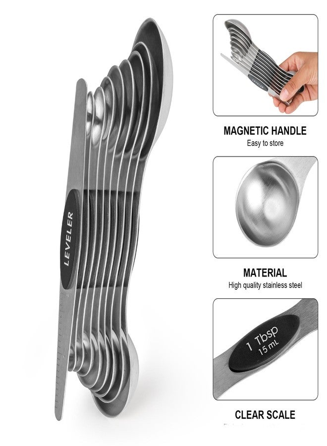 Smithcraft مجموعة أكواب وملاعق قياس مغناطيسية من سميثكرافت، 16 قطعة، أكواب وملاعق قياس من الفولاذ المقاوم للصدأ، قياسات مترية وأمريكية، مناسبة للمواد الجافة والسائلة، أكواب وملاعق قياس معدنية مع أداة تسوية، مثالية للمطبخ والخبز، لون أسود - Image 5