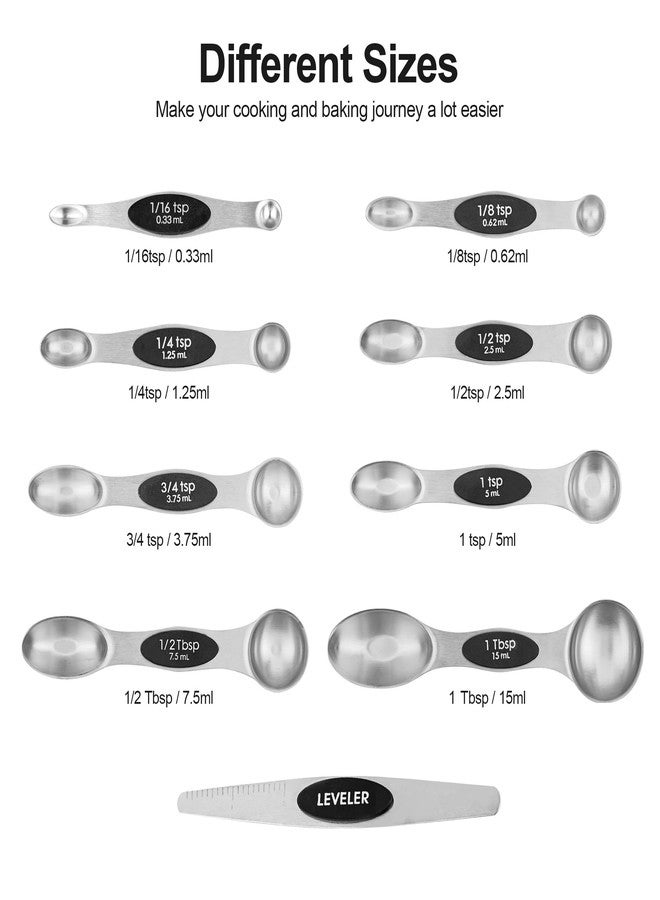 Smithcraft مجموعة أكواب وملاعق قياس مغناطيسية من سميثكرافت، 16 قطعة، أكواب وملاعق قياس من الفولاذ المقاوم للصدأ، قياسات مترية وأمريكية، مناسبة للمواد الجافة والسائلة، أكواب وملاعق قياس معدنية مع أداة تسوية، مثالية للمطبخ والخبز، لون أسود - Image 4