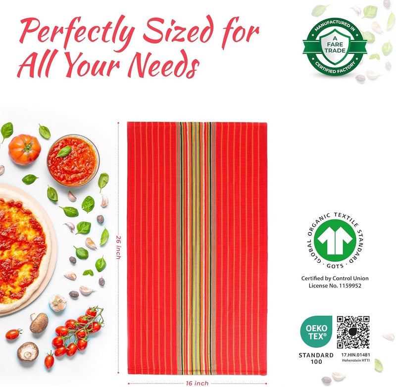 THREAD SPREAD منشفة مطبخ THREAD SPREAD 100% قطن مجموعة من 12 منشفة 16x28 بوصة متعددة الأغراض للتجفيف والتنظيف في المطاعم والحانات عالية الامتصاص خالية من الوبر باللون الأحمر والبرتقالي - Image 3