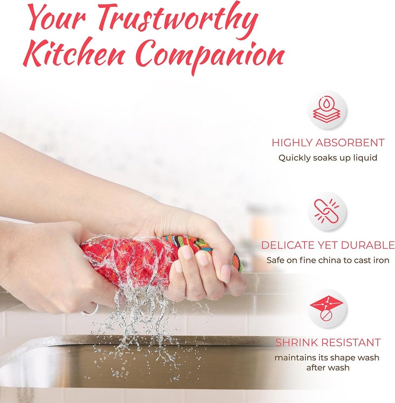THREAD SPREAD منشفة مطبخ THREAD SPREAD 100% قطن مجموعة من 12 منشفة 16x28 بوصة متعددة الأغراض للتجفيف والتنظيف في المطاعم والحانات عالية الامتصاص خالية من الوبر باللون الأحمر والبرتقالي - Image 4