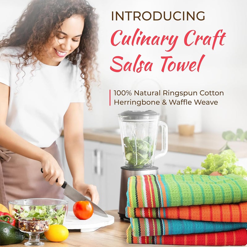 THREAD SPREAD منشفة مطبخ THREAD SPREAD 100% قطن مجموعة من 12 منشفة 16x28 بوصة متعددة الأغراض للتجفيف والتنظيف في المطاعم والحانات عالية الامتصاص خالية من الوبر باللون الأحمر والبرتقالي - Image 2