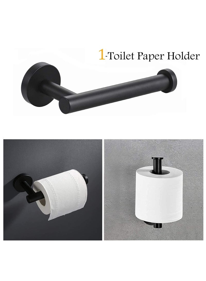 Excefore SUS 304 Stainless Steel Wall Mounted - Includes Bathroom Toilet Paper Holder, 2X Robe Towel Hooks Bathroom Accessories Kit（3 PCS ，Matte Black）  - Image 1