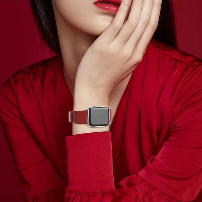 Fullmosa Leather Strap Compatible with Apple Watch Strap 44mm 42mm 45mm 49mm, Genuine Leather Replacement Strap Compatible with iWatch Series Ultra 9 8 7 6 SE 5 4 3 2 1 Sports & Edition, Men and Women - Image 4