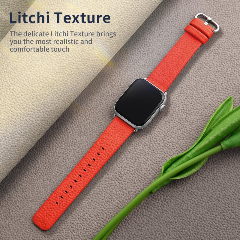 Fullmosa Leather Strap Compatible with Apple Watch Strap 44mm 42mm 45mm 49mm, Genuine Leather Replacement Strap Compatible with iWatch Series Ultra 9 8 7 6 SE 5 4 3 2 1 Sports & Edition, Men and Women - Image 2