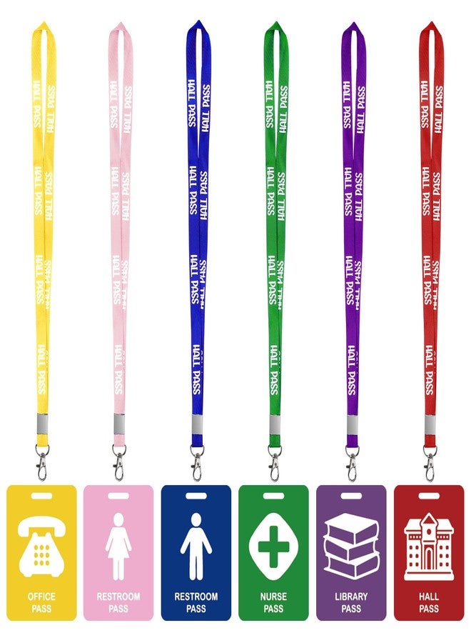 Hxezoc 6 Pieces Hall Pass Lanyards and School Passes Set, PVC Passes for School, Classrooms Hall, Library, Restroom, Office, Nurse, Teacher Supplies - Image 1