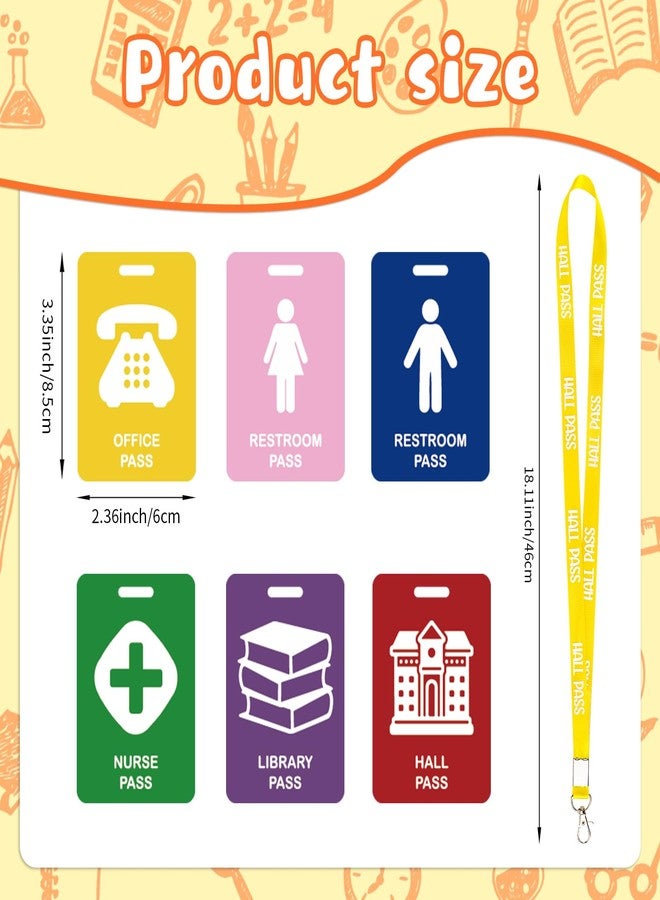 Hxezoc 6 Pieces Hall Pass Lanyards and School Passes Set, PVC Passes for School, Classrooms Hall, Library, Restroom, Office, Nurse, Teacher Supplies - Image 2