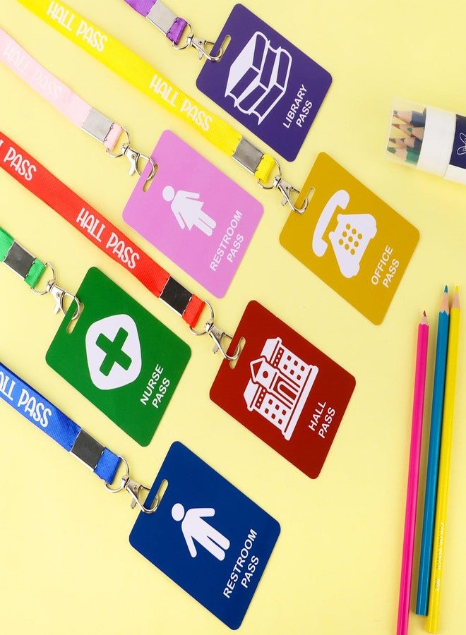Hxezoc 6 Pieces Hall Pass Lanyards and School Passes Set, PVC Passes for School, Classrooms Hall, Library, Restroom, Office, Nurse, Teacher Supplies - Image 4