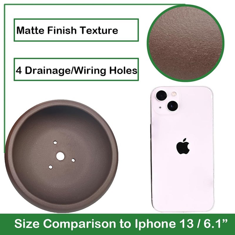 MUZHI 5.3â€ Round Ceramic Bonsai Starter Pots with Trays Set of 2 Brown and Red, Small Vintage Unglazed Succulent Pots with Saucers Minimalist Classic Mame Bonsai Planter with Drainage - Image 3