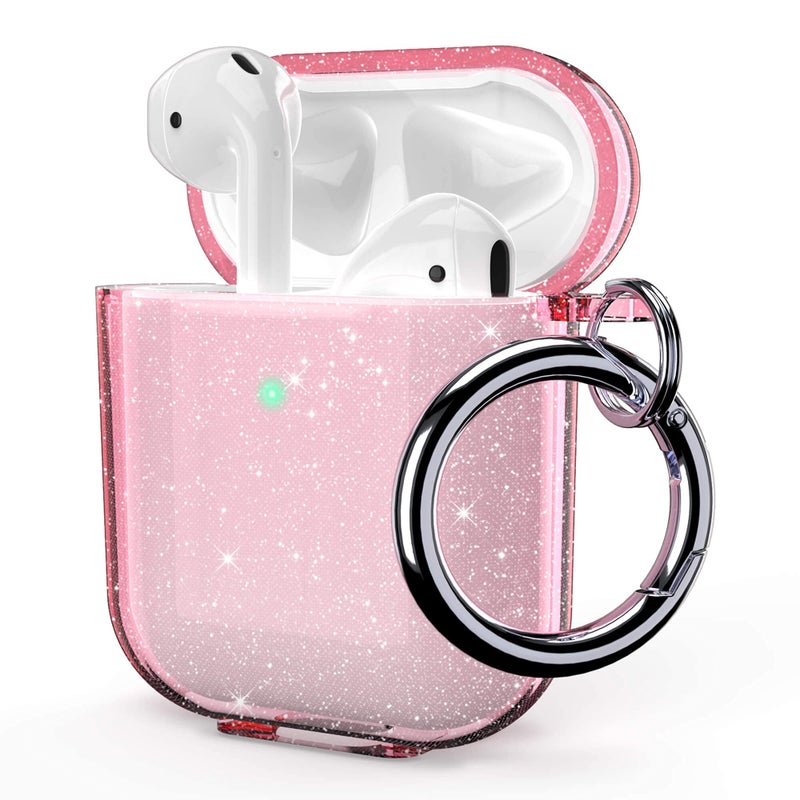 ULAK Compatible with AirPods Case Cover, Clear AirPods 2nd Generation Protective Cover Soft TPU Transparent Shockproof Case Accessories with Keychain for AirPod 2 & 1 [Front Led Visible]-Pink - Image 1