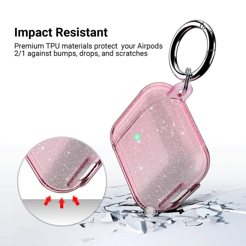 ULAK Compatible with AirPods Case Cover, Clear AirPods 2nd Generation Protective Cover Soft TPU Transparent Shockproof Case Accessories with Keychain for AirPod 2 & 1 [Front Led Visible]-Pink - Image 3