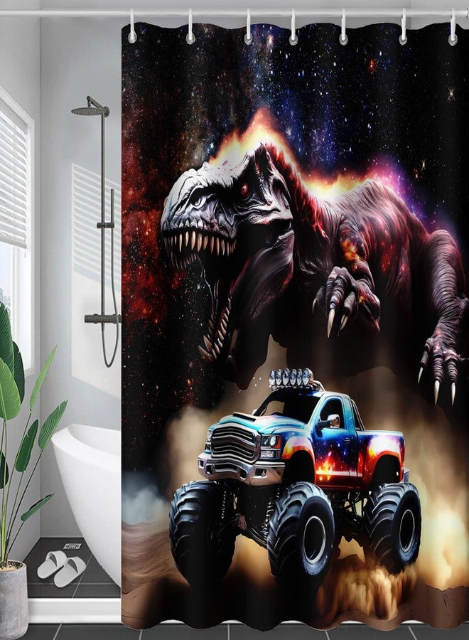 AILONEN Boys Dinosaur and Truck Shower Curtain,3D Starry Dinosaur Themed Kids Bathroom Curtain,Monster Truck Boys Waterproof Bath Curtain, 72" W x 72" H - Image 3