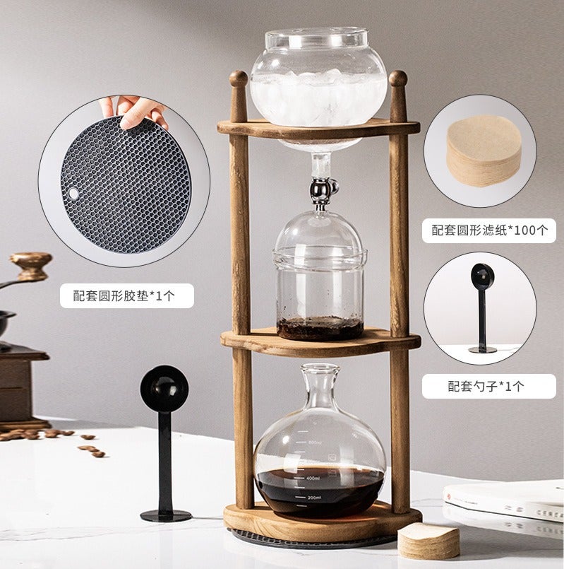 Wu Jia Wu Factory Stock Cold Brew Coffee Maker - Wooden Pour-Over Set with Drip  Design - Image 4