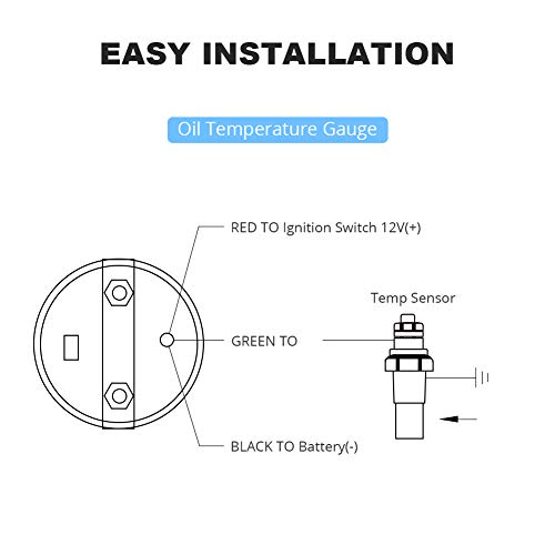 Waterwich مجموعة مقياس درجة حرارة الزيت WATERWICH 40-150 درجة مئوية 2 بوصة 52 مم DC 12V لمقياس درجة حرارة الزيت للسيارة والشاحنة والمركبات البحرية - Image 5