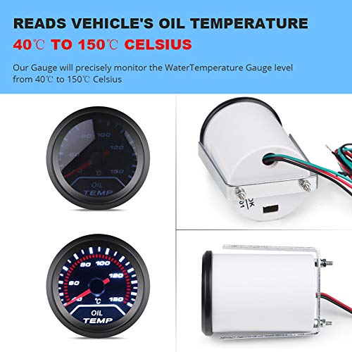 Waterwich مجموعة مقياس درجة حرارة الزيت WATERWICH 40-150 درجة مئوية 2 بوصة 52 مم DC 12V لمقياس درجة حرارة الزيت للسيارة والشاحنة والمركبات البحرية - Image 2